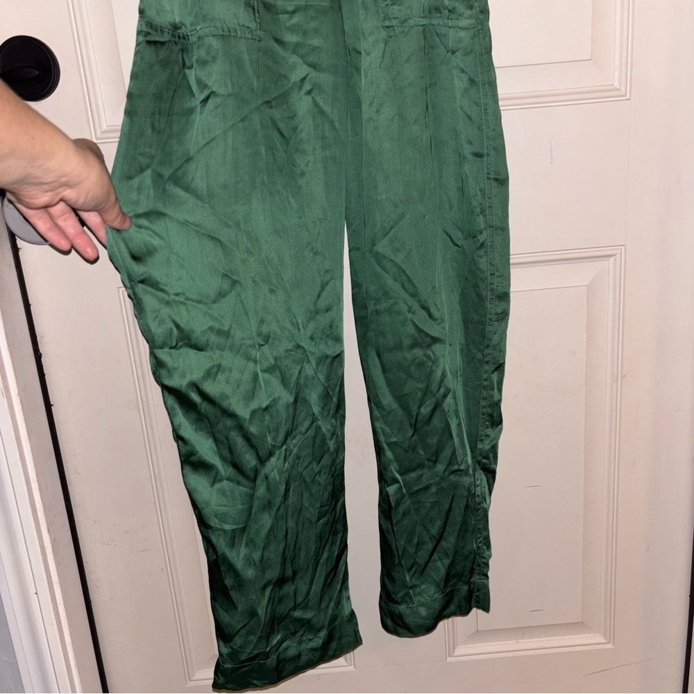Guadalupe Design Emerald Green Long
Sleeve Cotton Lining Utility Silky Jumpsuit - Picture 5 of 15